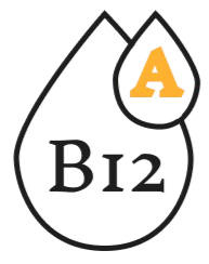 Logo of B12 with a droplet shape and yellow 'A' on a white background